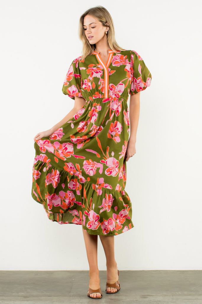 Puff Sleeve floral print dress