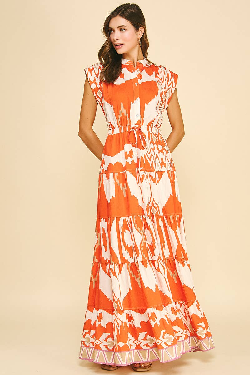 GEOMETRIC PATTERN TIERED MAXI DRESS
