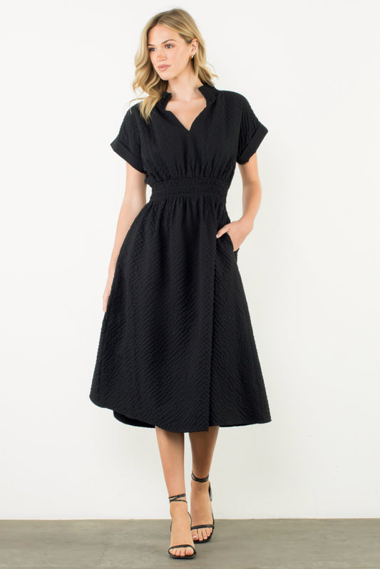 S/S Textured Black Midi