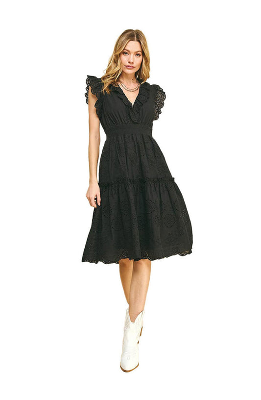 Black Eyelet lace fabric dress