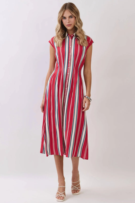 Striped Button Down Midi Dress