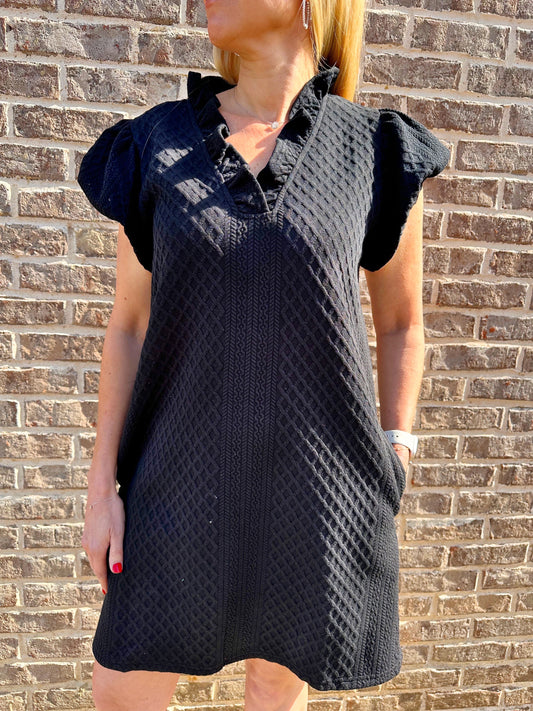 Textured Ruffle V-neck Dress
