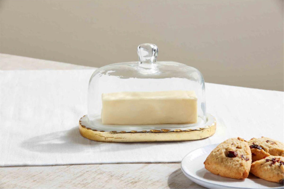 gold marble glass butter dish