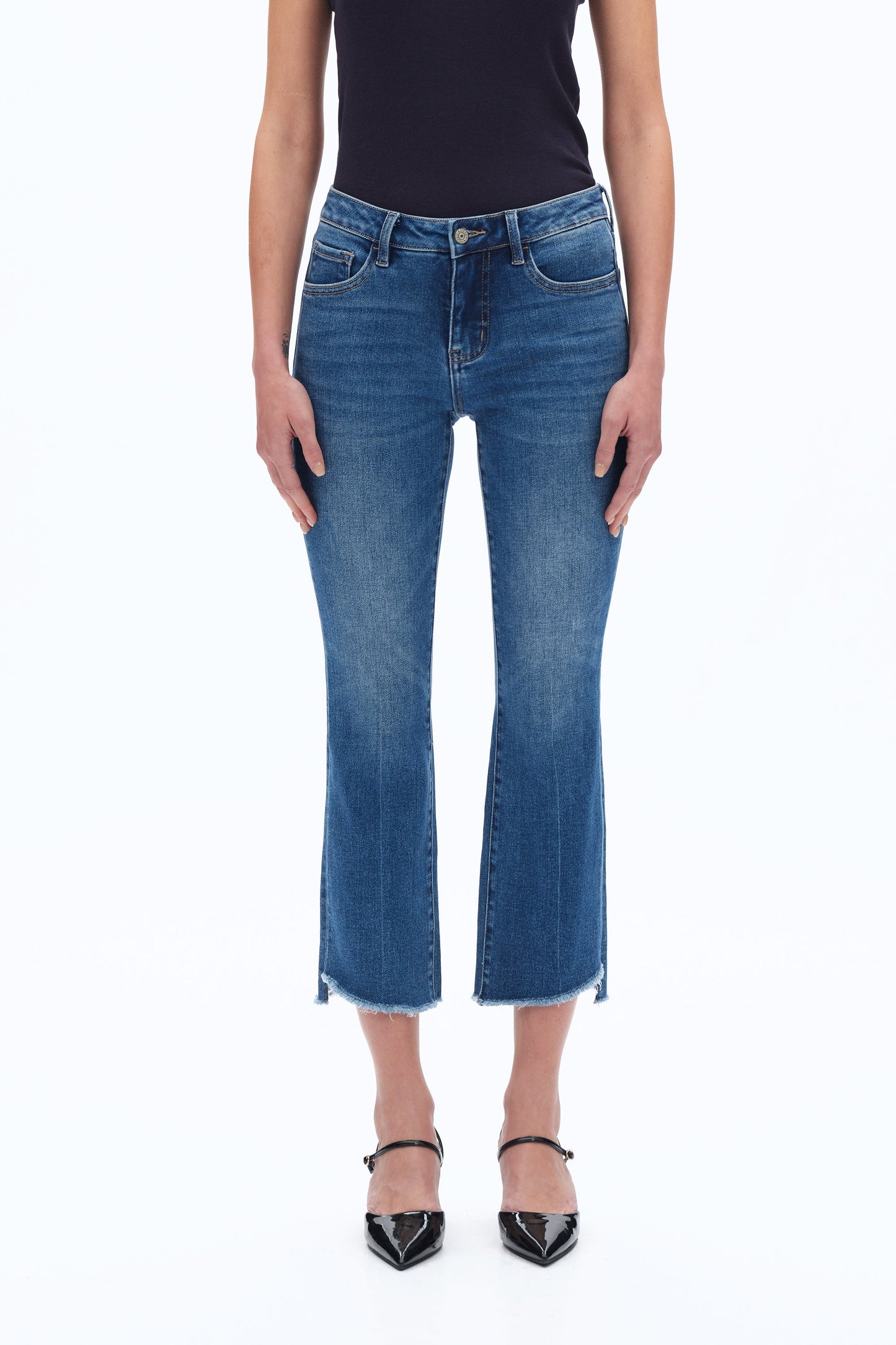 Mid Rise Crop Bootcut Frayed Hem