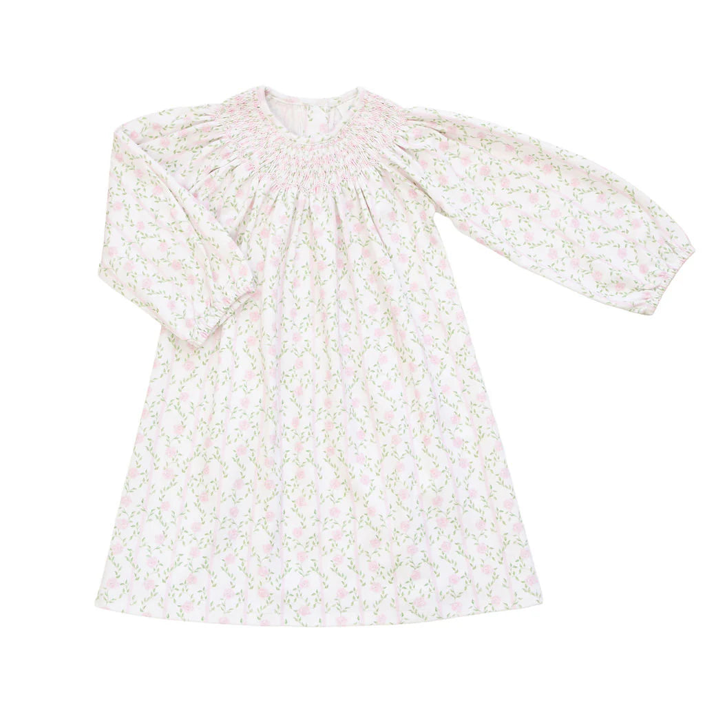 Rosy Trellis Long Sleeve Dress