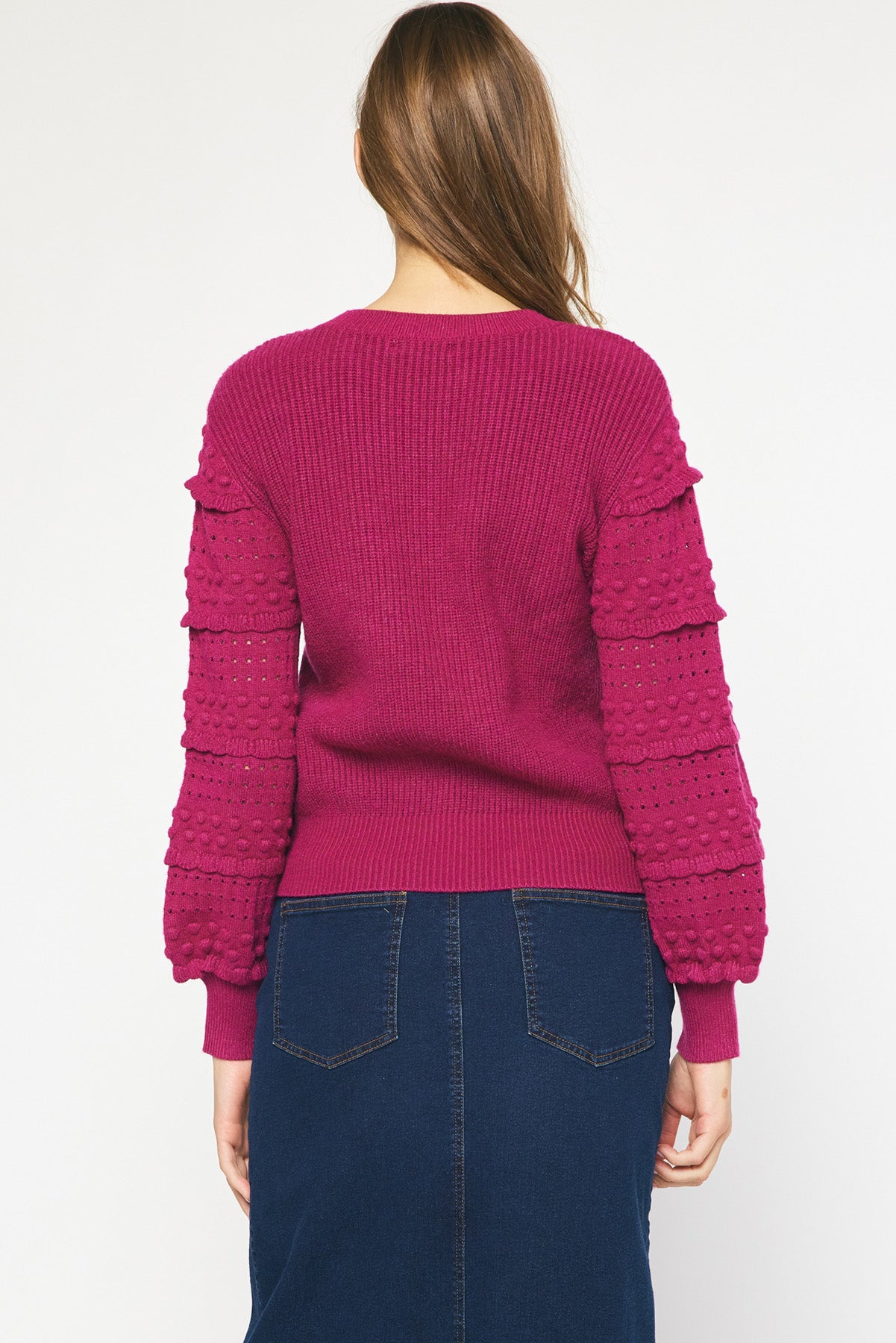 Textured Sleeve Puff Sweater