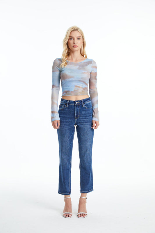 mid rise ankle straight leg jeans