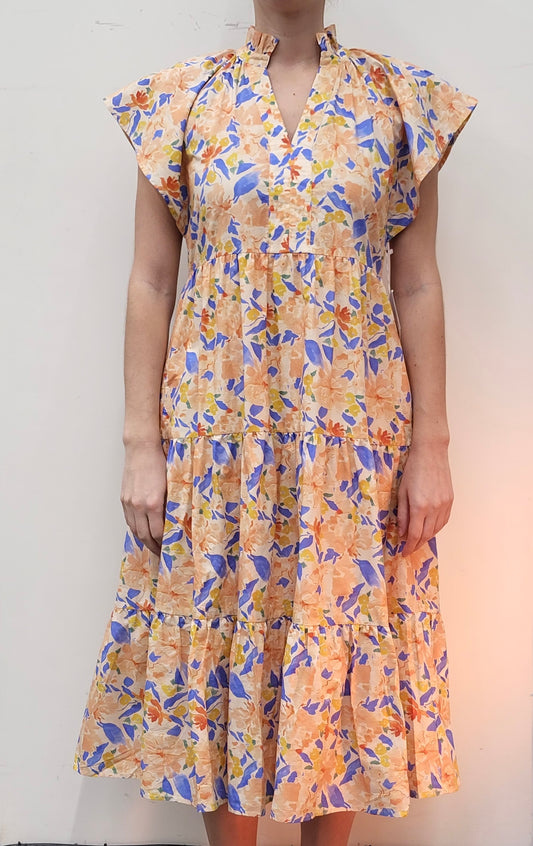 Floral Flutter Sleeve Midi Dress