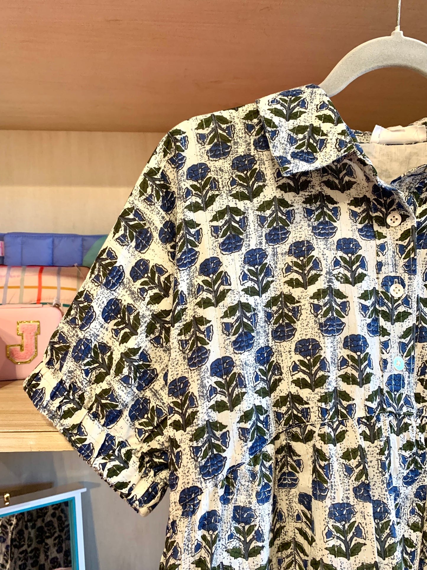 Collared Puff Sleeve Flower Print Dress