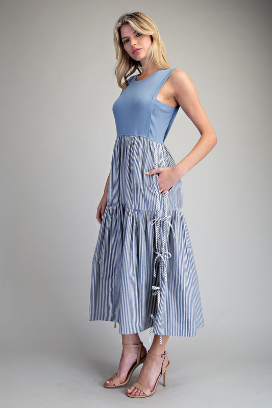Striped Side Bow Midi Dress