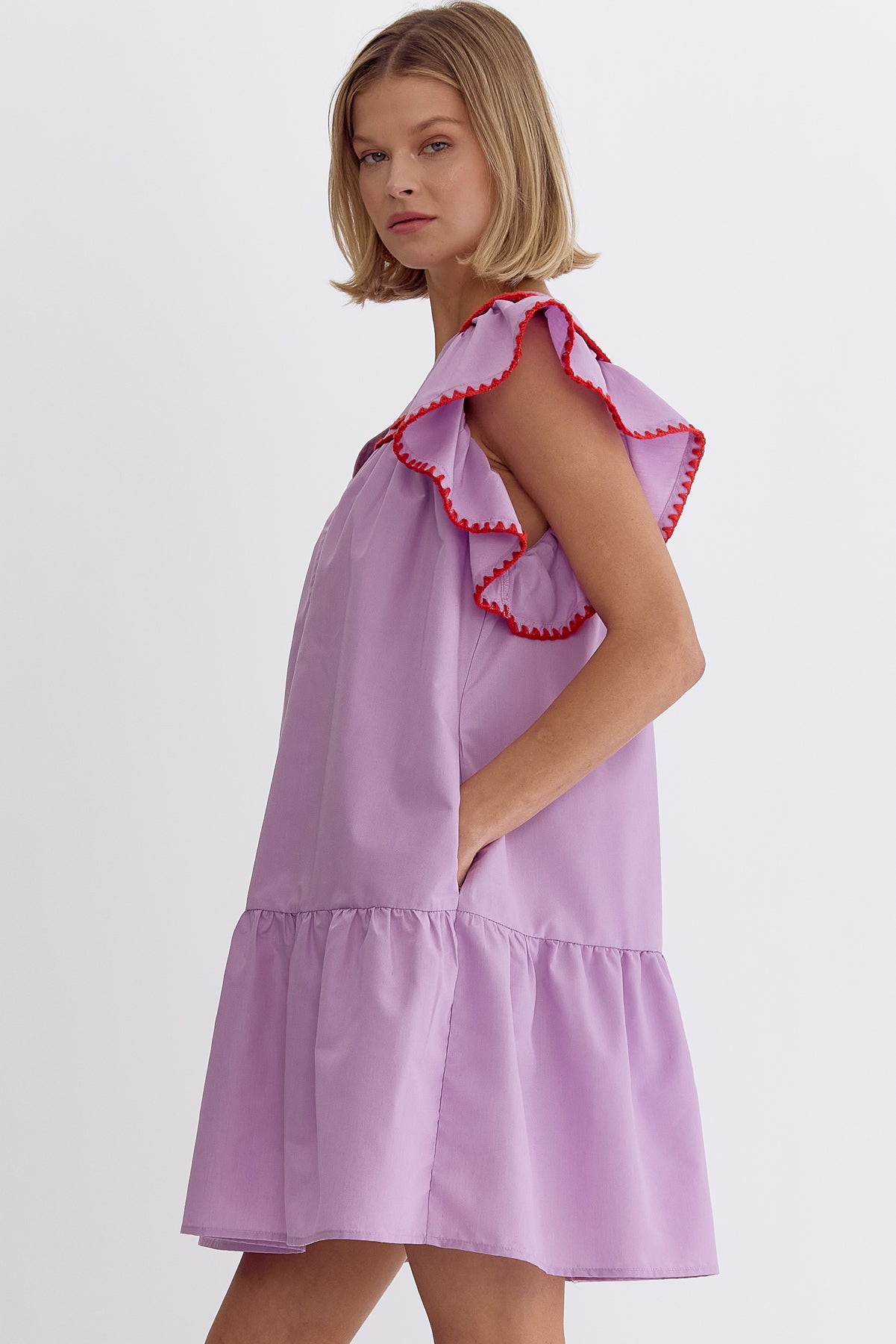 Flutter Sleeve V-neck Dress