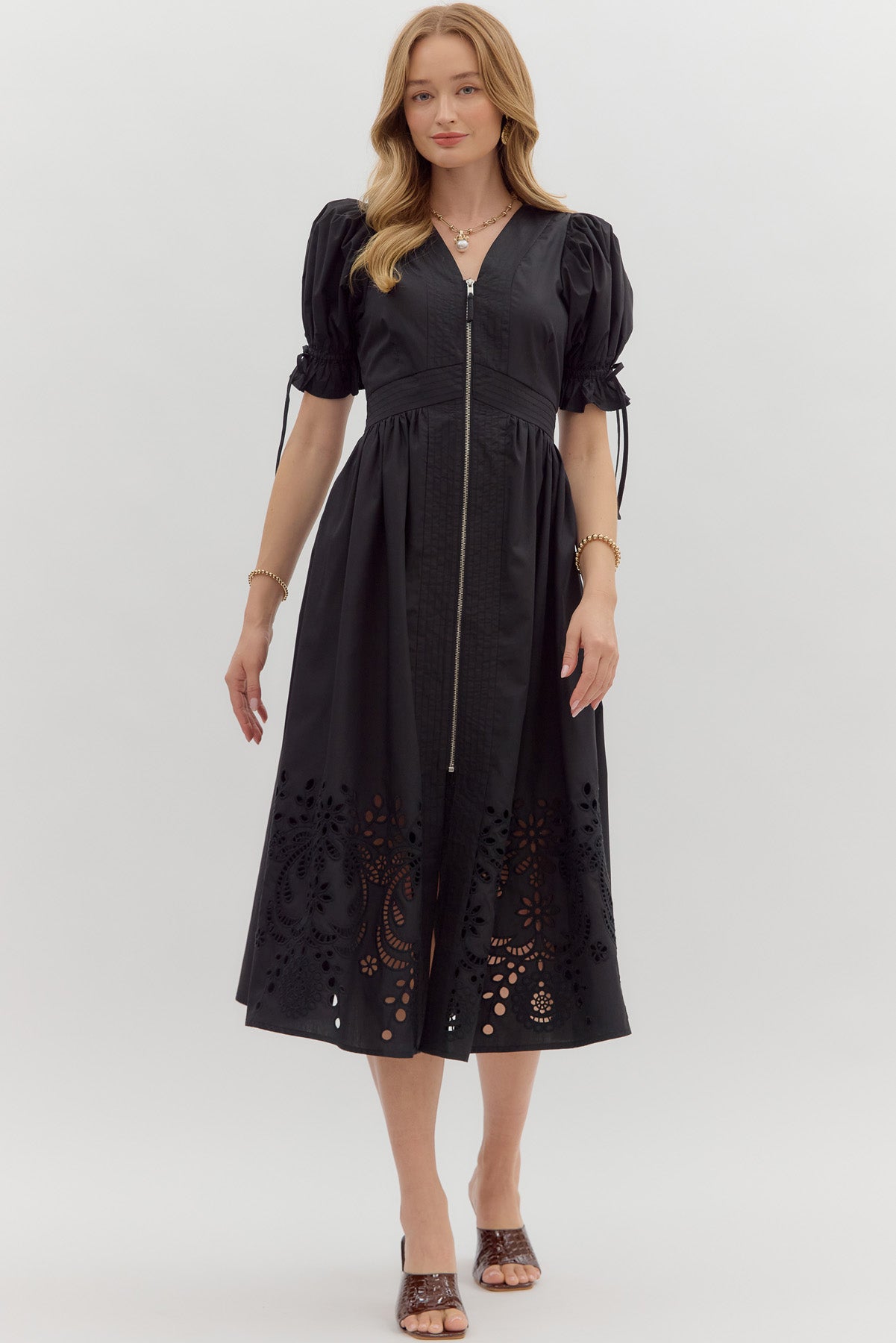 Black dress with eyelet detail