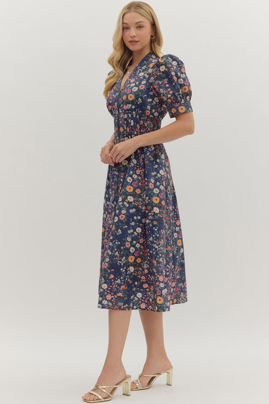 floral zip midi dress