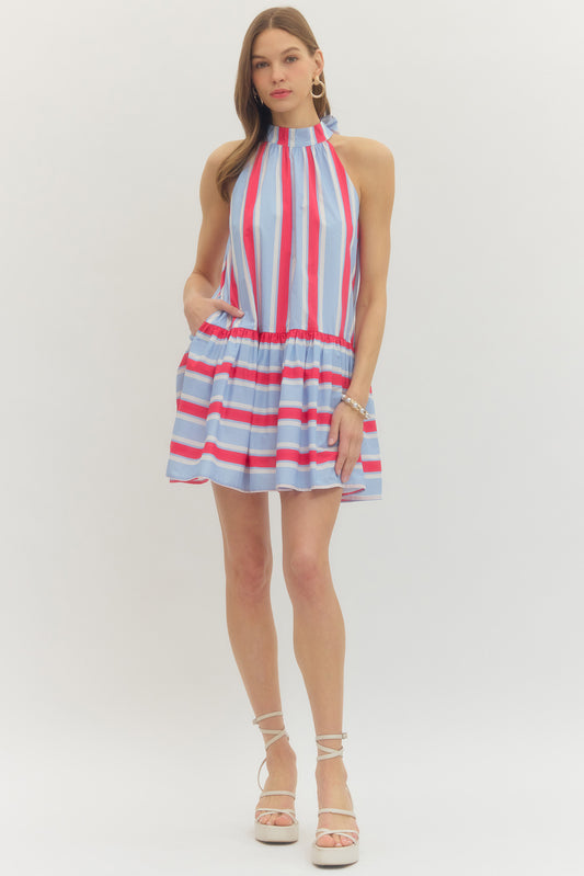 Blue & Red Striped Dress