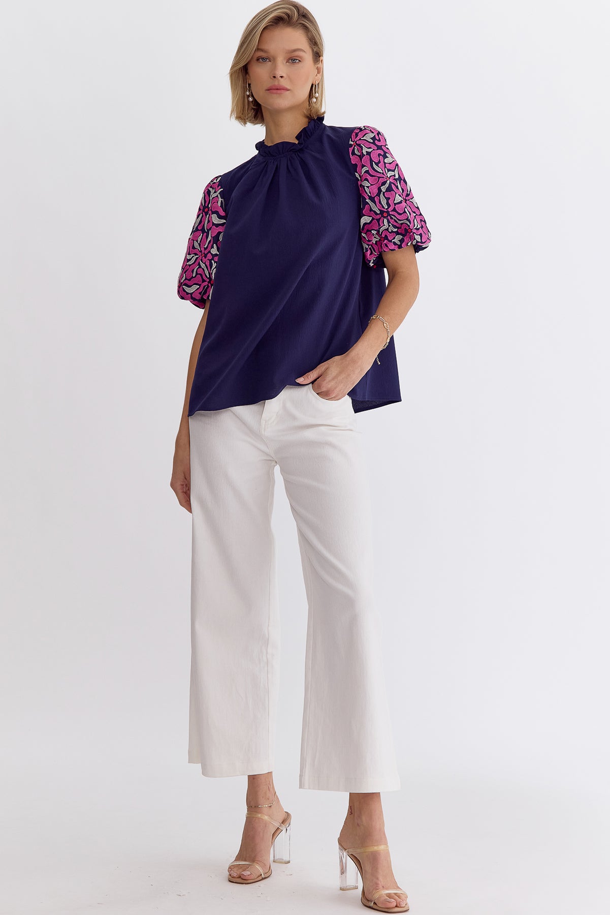 Mock Neck Puff Sleeve Top