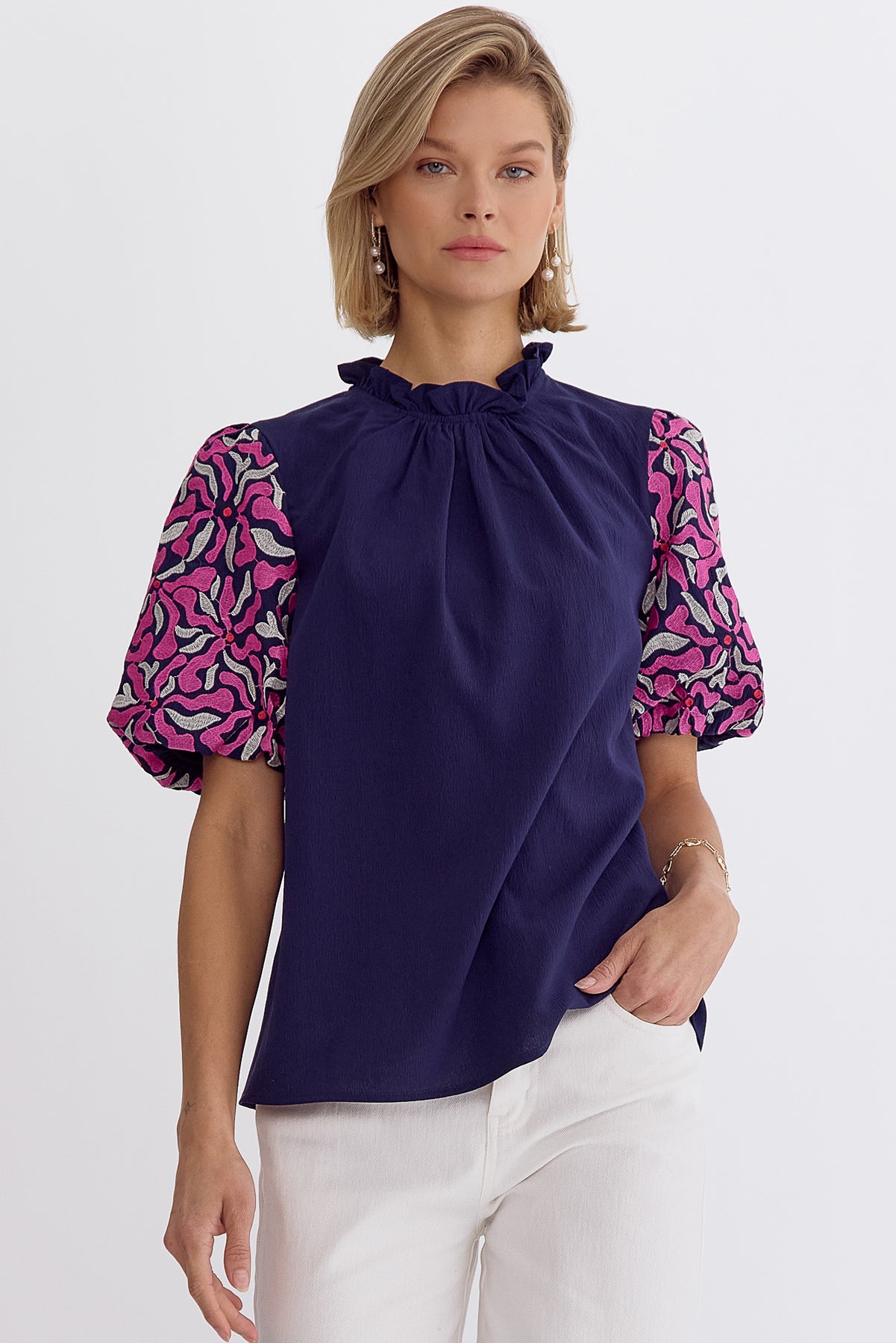 Mock Neck Puff Sleeve Top
