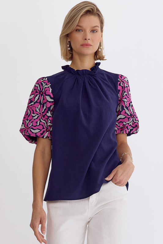 Mock Neck Puff Sleeve Top