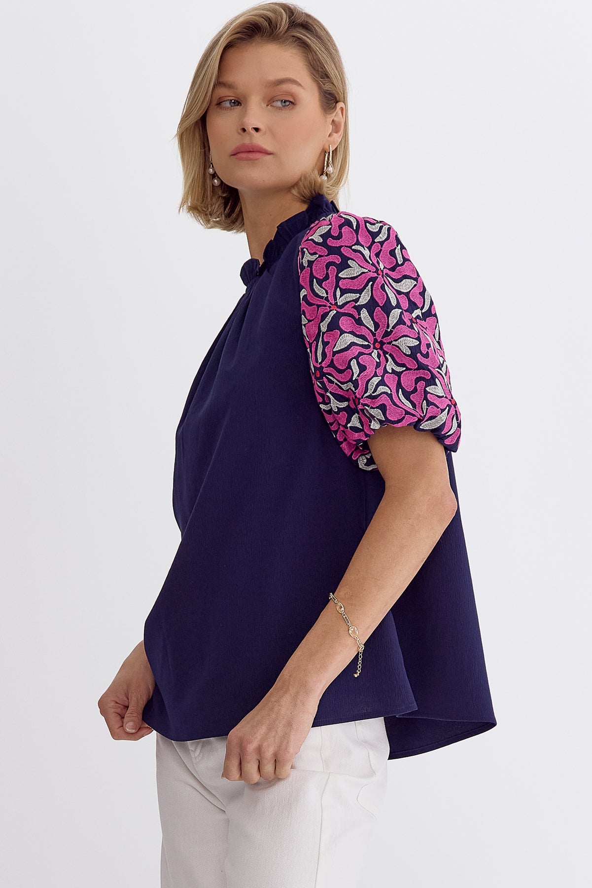 Mock Neck Puff Sleeve Top