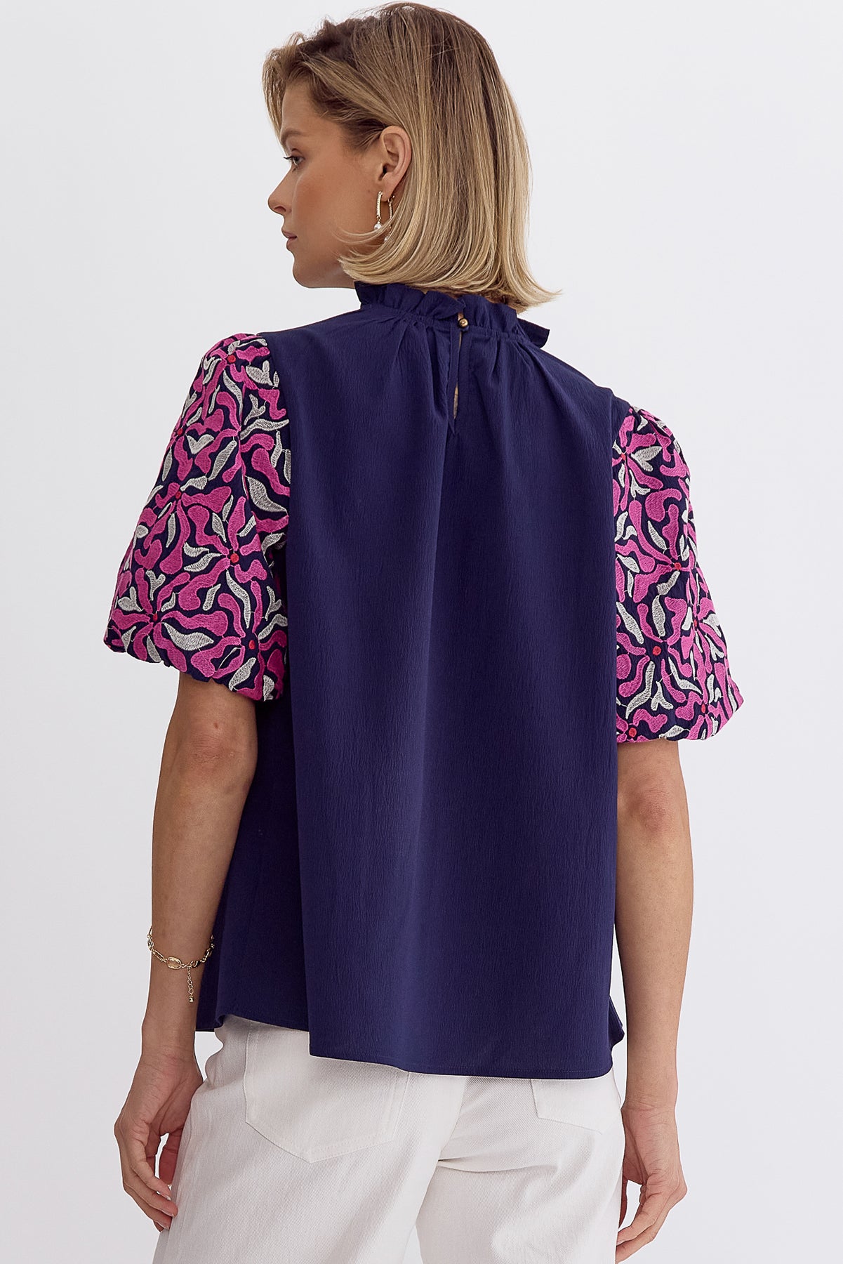 Mock Neck Puff Sleeve Top