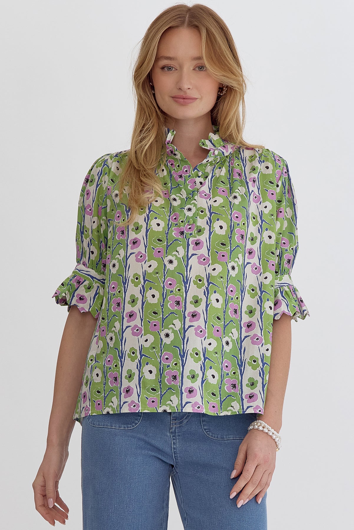 Floral Ruffle Sleeve & Neck Top