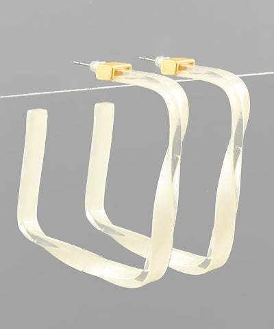 White acrylic twisted square hoops