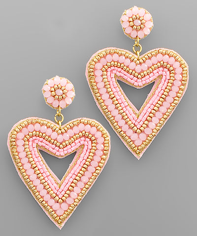 Pink/Gold Beaded Heart Earrings