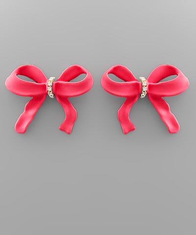 Pink Rubber Coated bow earrings