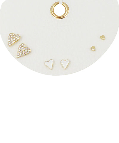 Heart 3 pair Stud Set