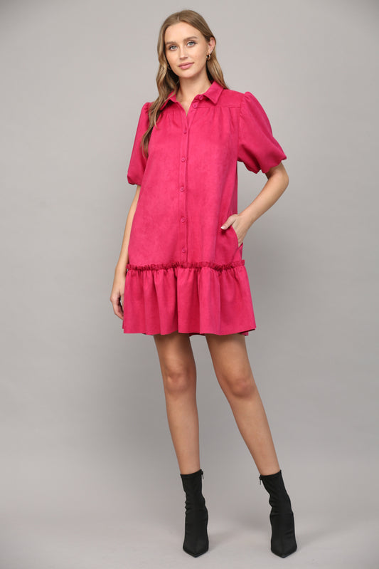 Faux Suede Button Front Dress