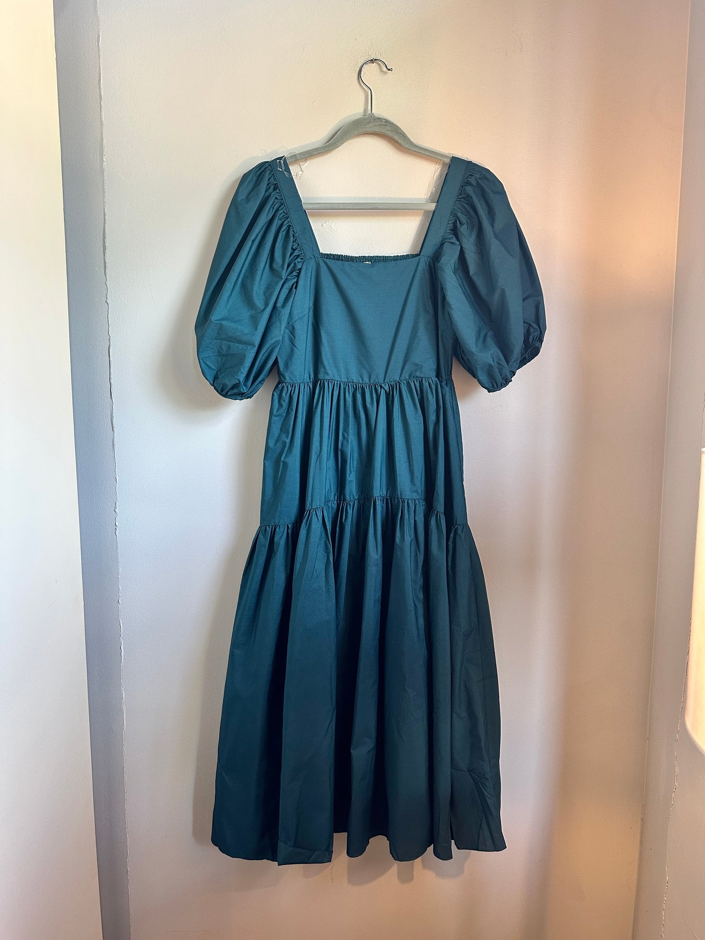 Square Neck Puff Sleeve Tiered Dress