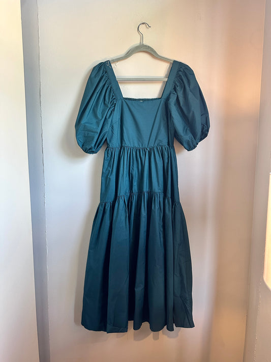 Square Neck Puff Sleeve Tiered Dress