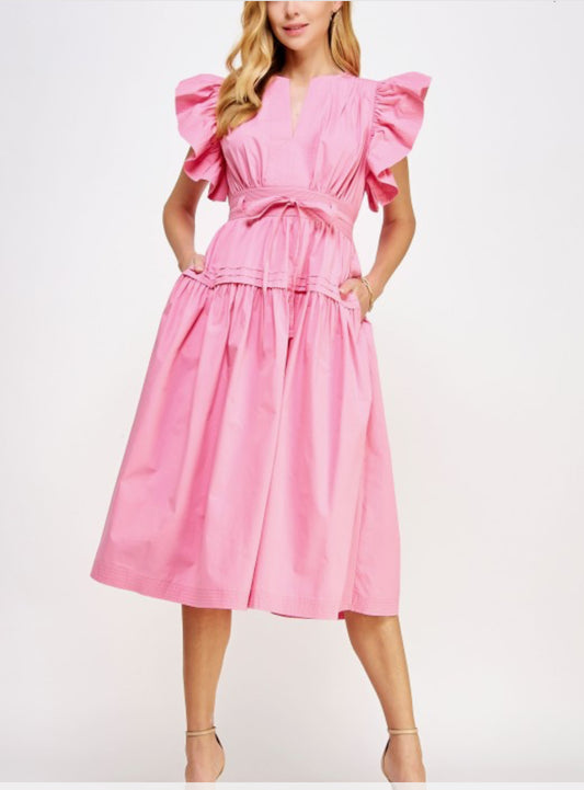 Flutter Sleeve Peplum Dress