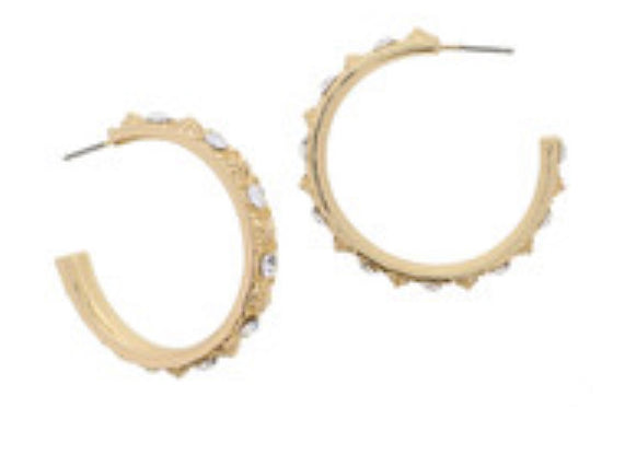 Gold Hoop with Crystal and Stud Accents Earrings