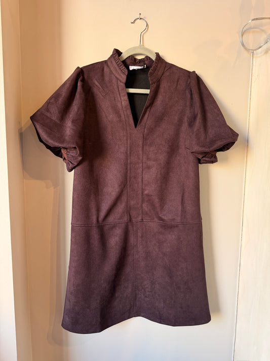 Suede Puff Sleeve Dress