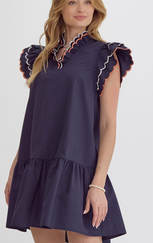 navy dress with orange