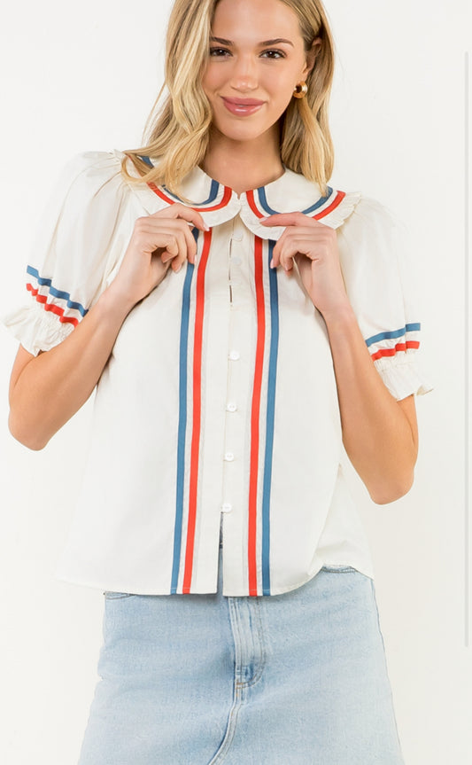 puff sleeve button up top