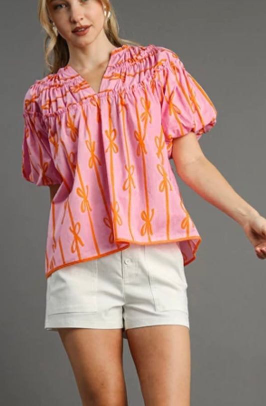 Bubble pink ribbon print top