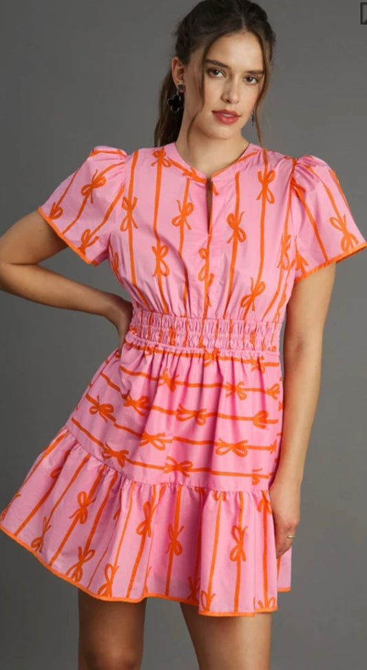 Ribbon print tiered dress
