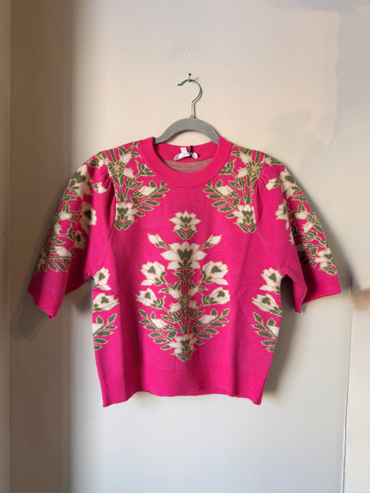 Short Sleeve Floral Pattern Sweater