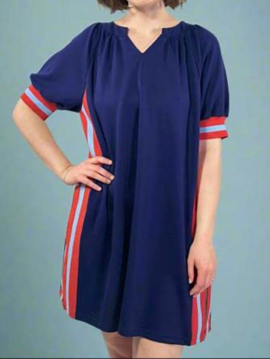 Red and Blue hemline zipper dress