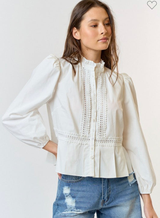 Ruffle neck button down