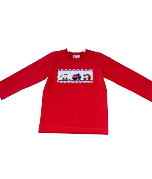 Red knit construction smock