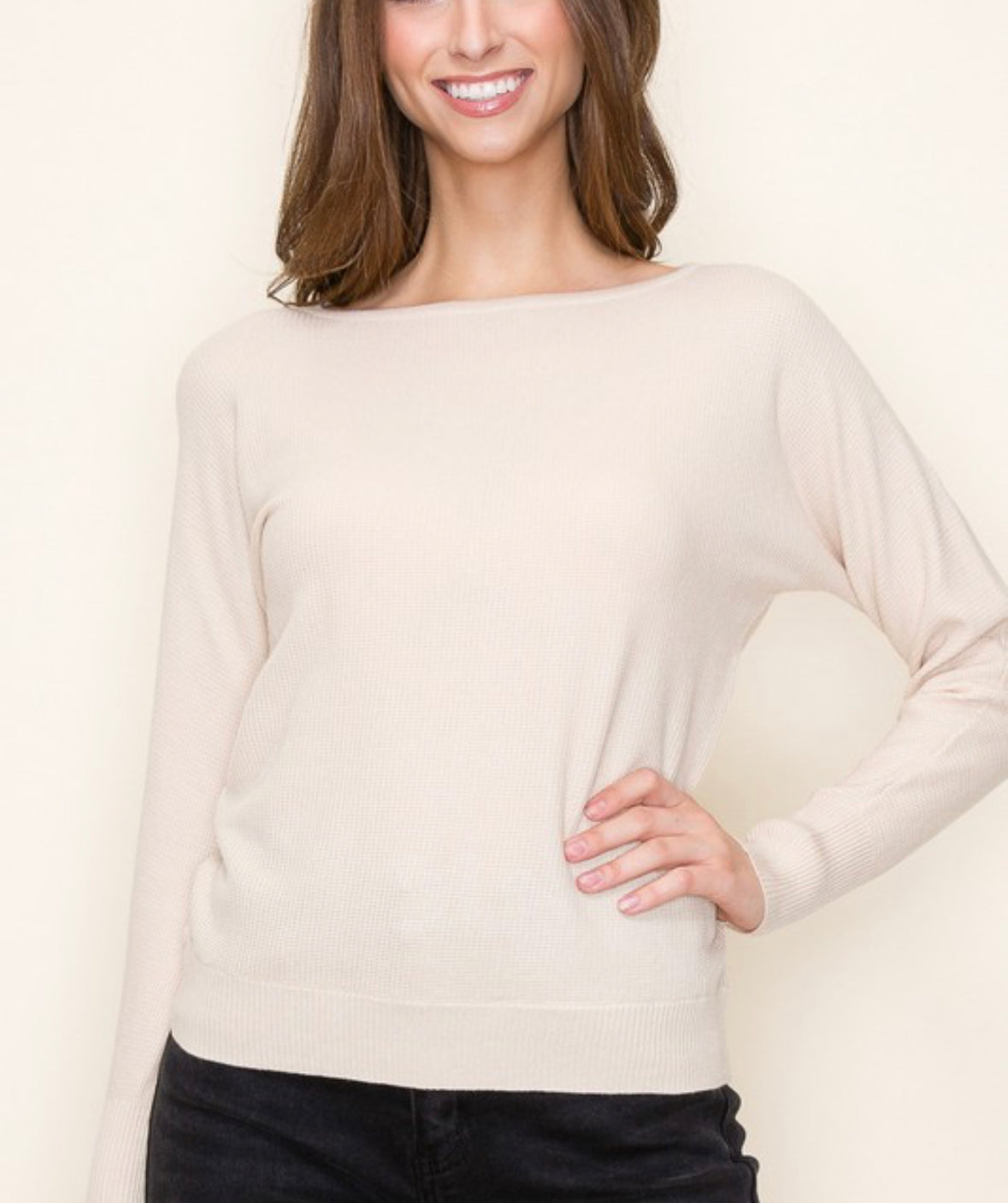 Boat Neck Ribbed Shoulder LS