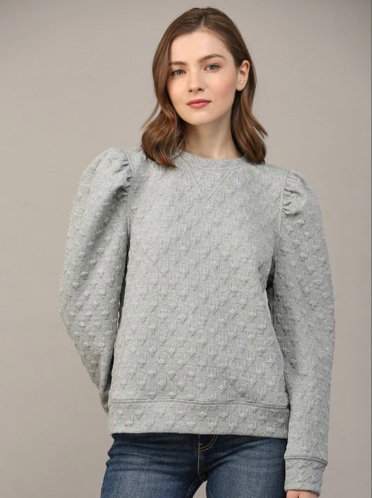 Houndstooth pattern puff sleeve sweatshirt