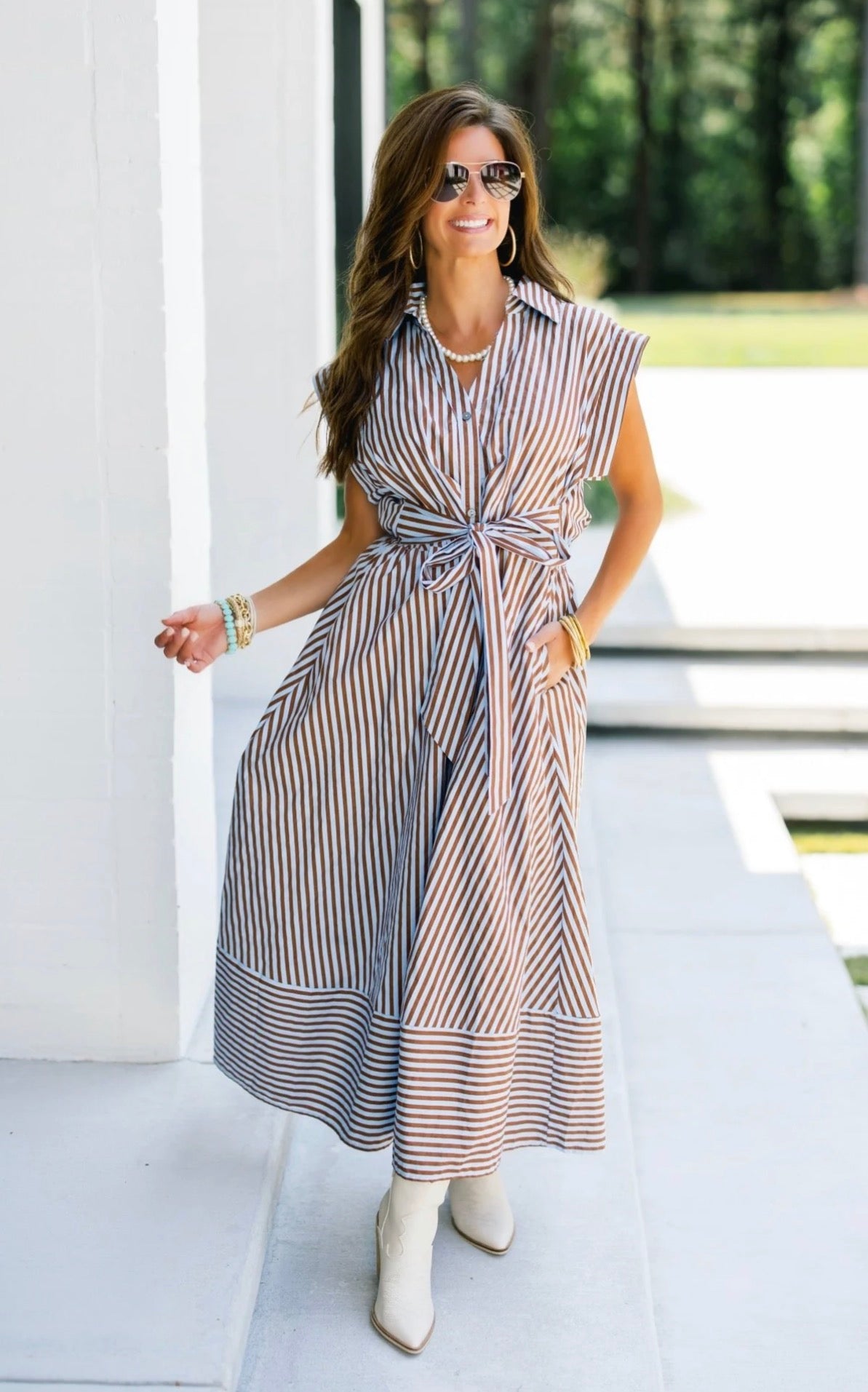 Striped Cap Sleeve Dress