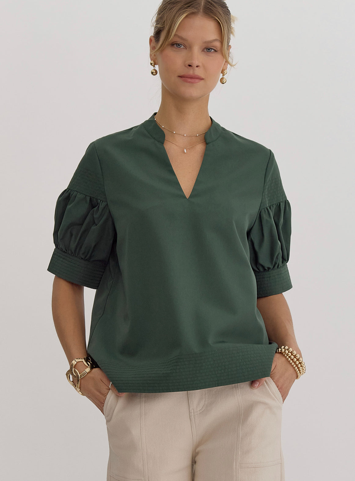 Green Short Sleeve Top Featuring Stitch Detailing