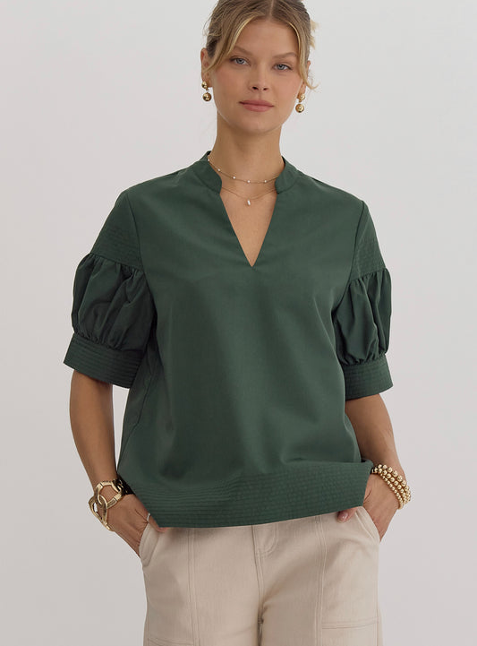 Green Short Sleeve Top Featuring Stitch Detailing