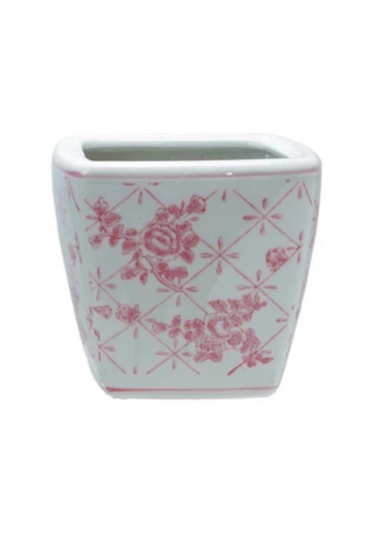 Pink Stoneware Planters w Pattern
