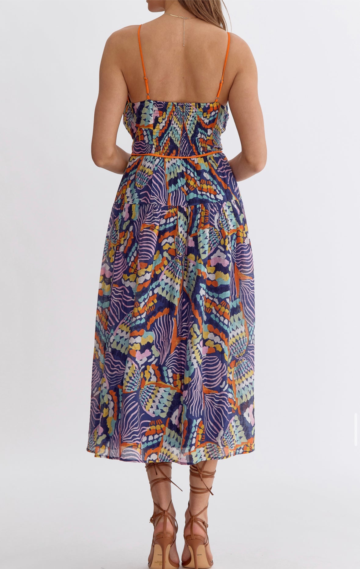 printed sleeveless maxi dress featuring trim detail