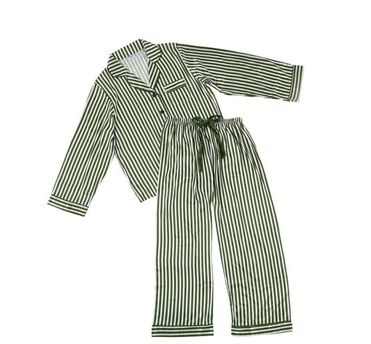 L/S green stripe satin Pjs